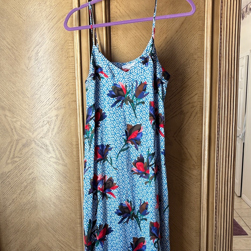 Equipment Blue and Red Floral Maxi Dress 💯 silk